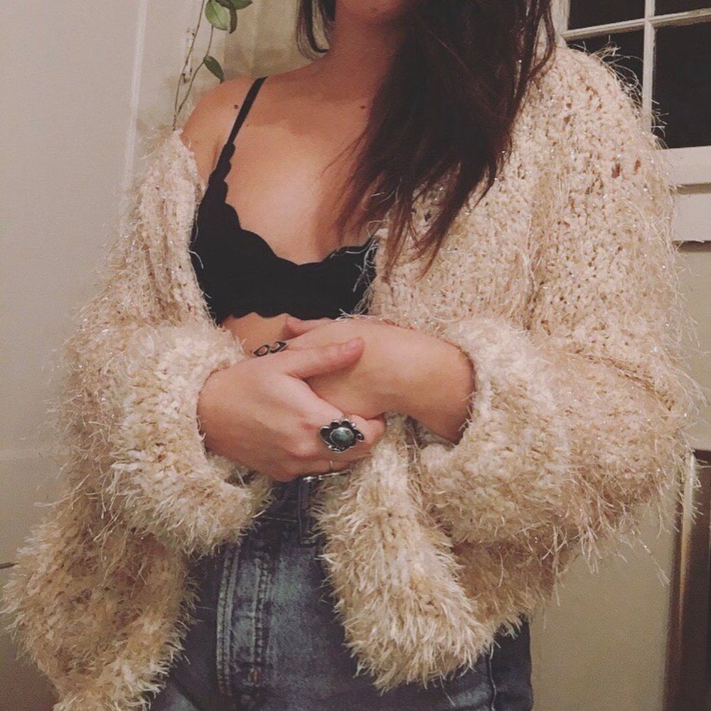 SOLD Hand knitted tinsel cardigan